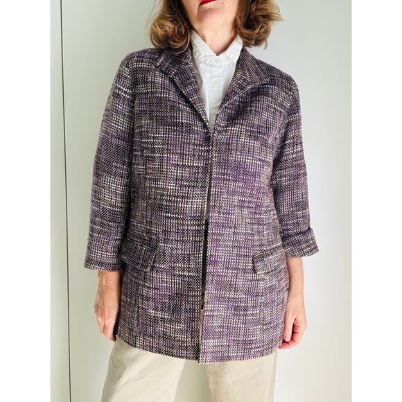 Chico's Womens Tweed Blazer Purple Size 2 (M) Longer Length Pockets Fall Fashion - Picture 5 of 10